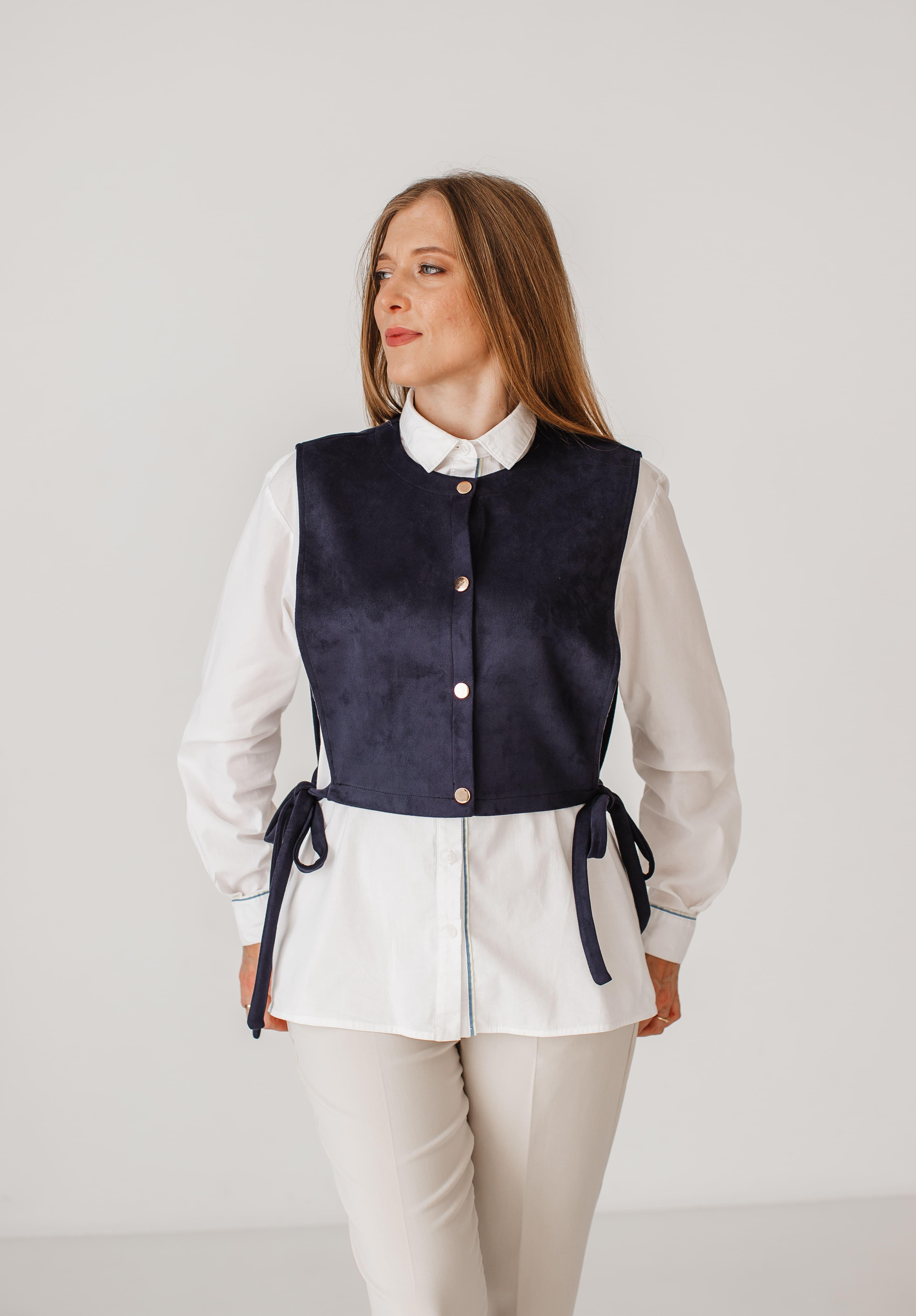 Жилет жіночий VSlatinina замшевий на кнопках S Темно-синій (01234567829)