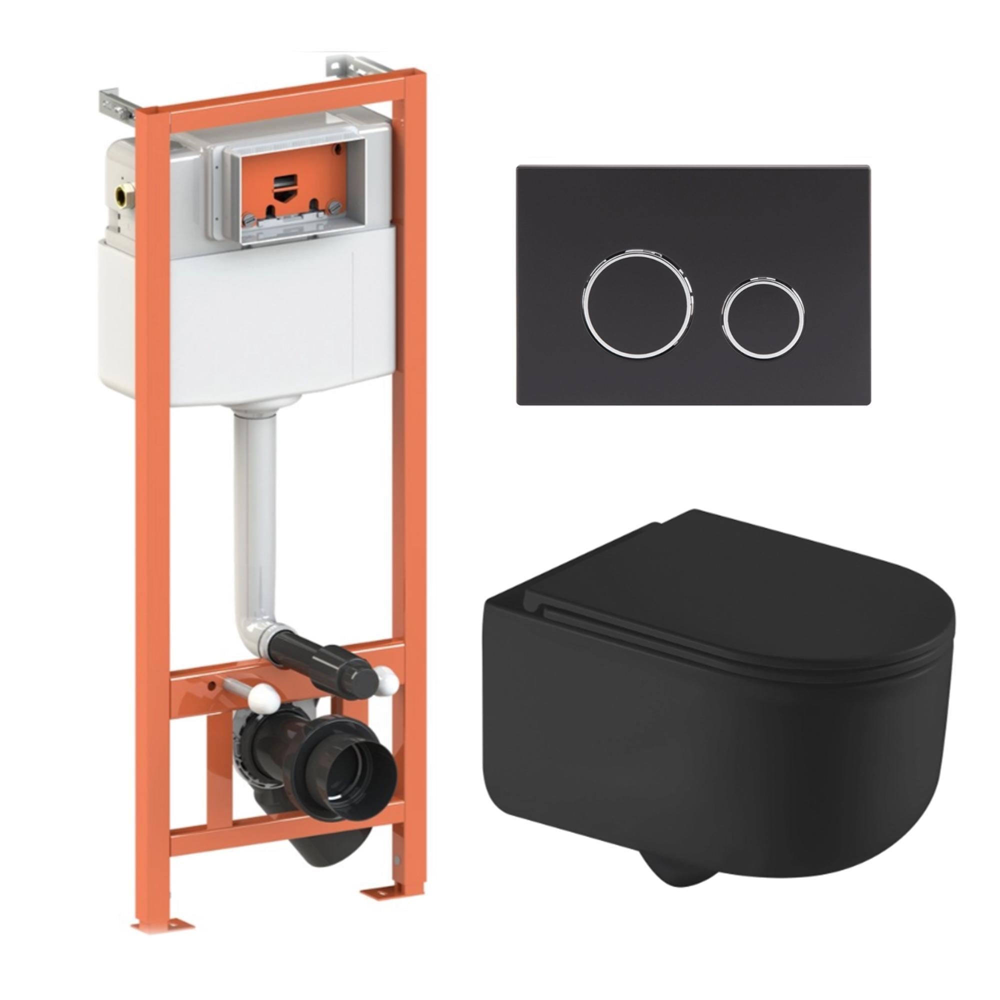 Комплект инсталляции Qtap Nest 4в1 унитаз подвесной Taurus Ultra Quiet/круглая клавиша Black Matt (24141754)