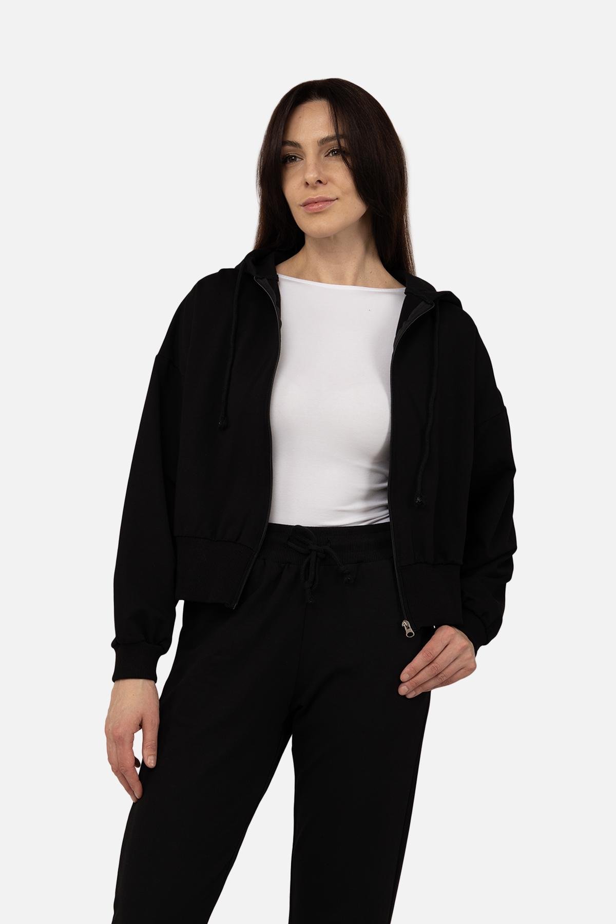 Толстовка жіноча на блискавці ЦБ-00266277 р. 44 Чорний (SKT001035561) - фото 1 Толстовка жіноча на блискавці ЦБ-00266277 р. 44 Чорний (SKT001035561) - фото 1