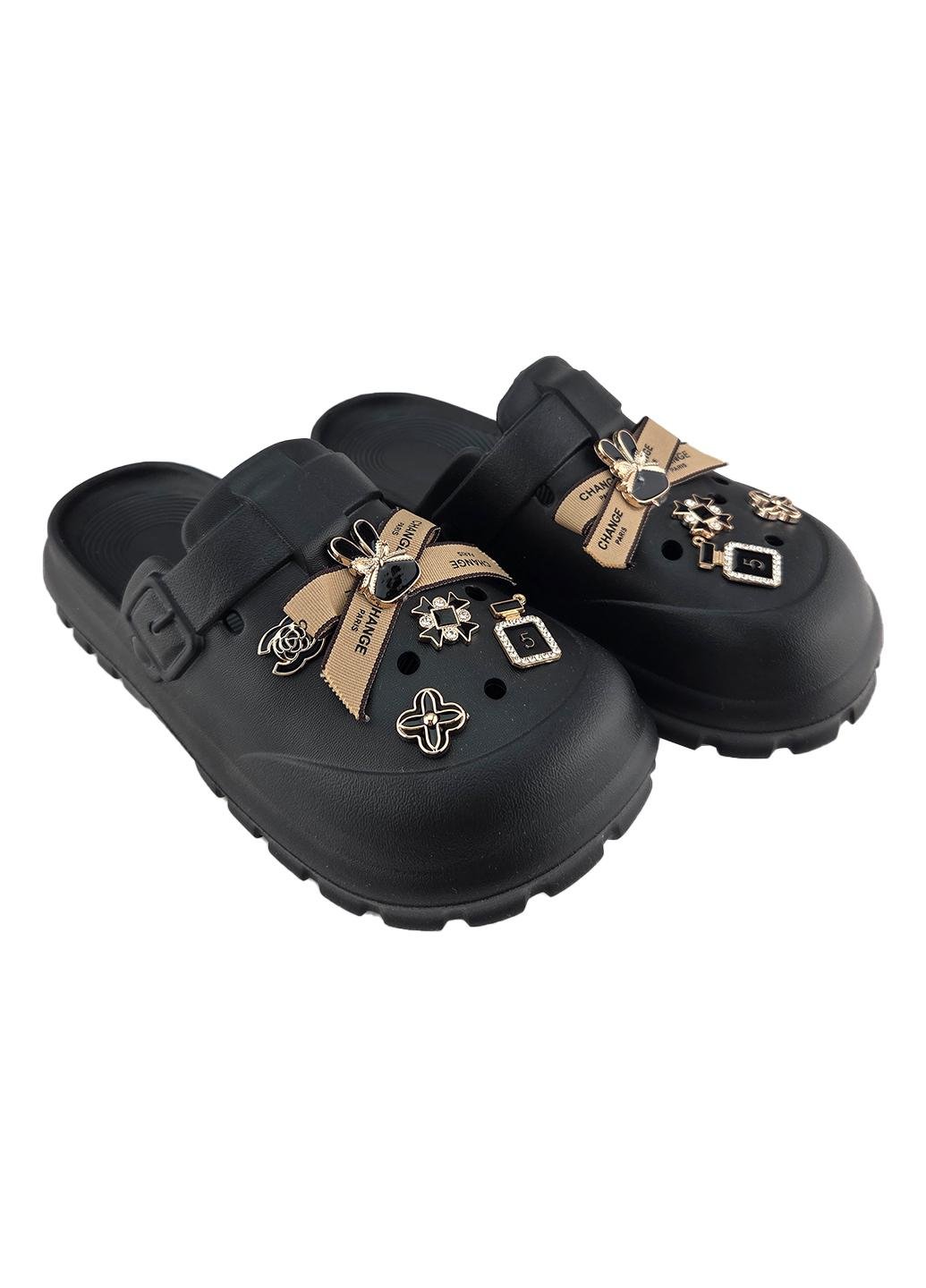 Кроксы женские с джибитсами р. 36/37 23 см Черный (MY3090/2)