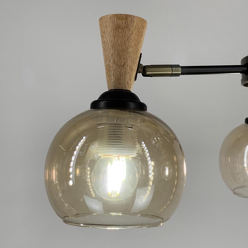 Люстра металева на 5 бурштинових плафонів з елементами дерева (51898/5) - фото 3 Люстра металева на 5 бурштинових плафонів з елементами дерева (51898/5) - фото 3