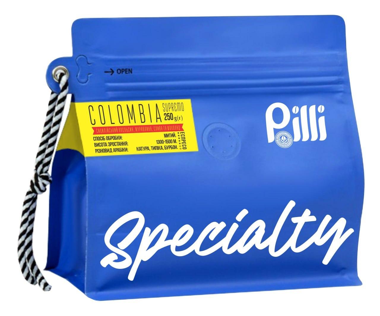 Кава зернова Specialty ТМ Pilli Колумбія Supremo 250 г