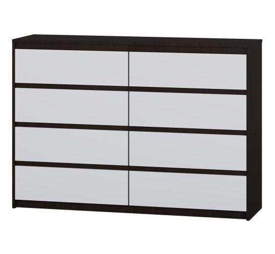 Комод без ручек Эверест Микс-5 на 8 ящиков ролики 139х38х98 см Венге/Белый (EVR-2056)