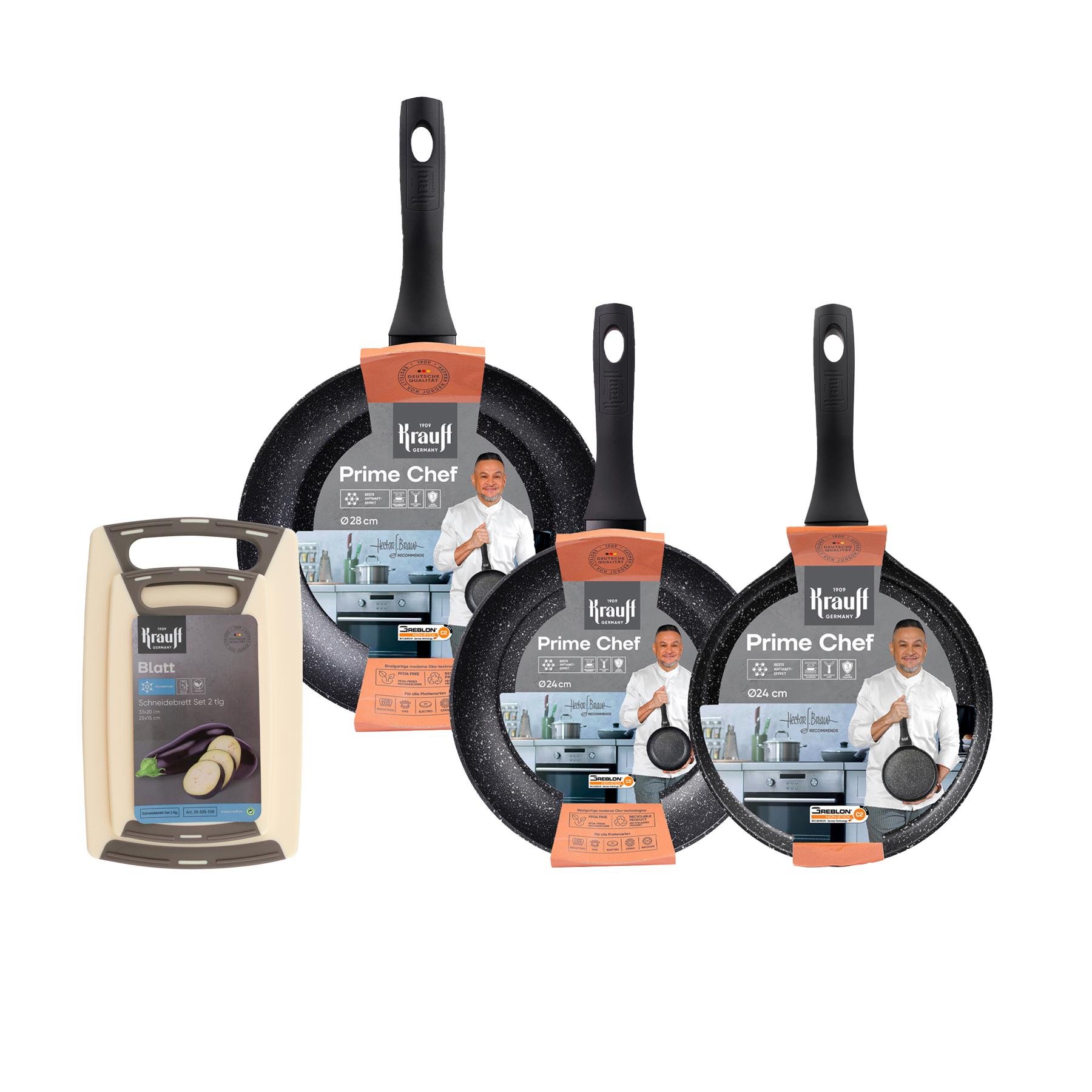 Набор сковородок Krauff Prime Chef и сковородка для блинов с набором кухонных досок 24/24/28 см (55-333-493)