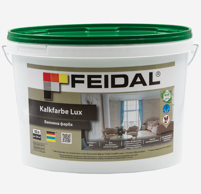 Фарба вапняна для внутрішніх і зовнішніх робіт Kalkfarbe Lux Feidal 5 л Білий - фото 1 Фарба вапняна для внутрішніх і зовнішніх робіт Kalkfarbe Lux Feidal 5 л Білий - фото 1
