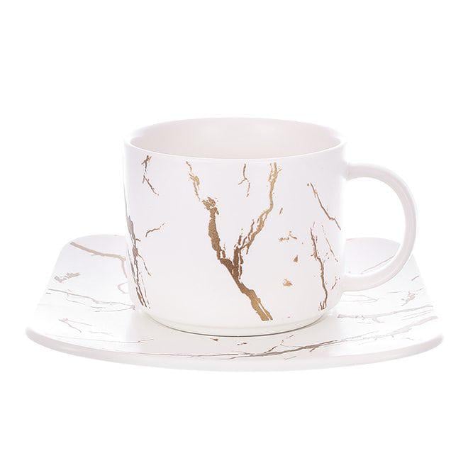 Чашка фарфоровая с блюдцем Flora Мраморная роскошь 250 мл Белый (33358) - фото 1 Чашка фарфоровая с блюдцем Flora Мраморная роскошь 250 мл Белый (33358) - фото 1