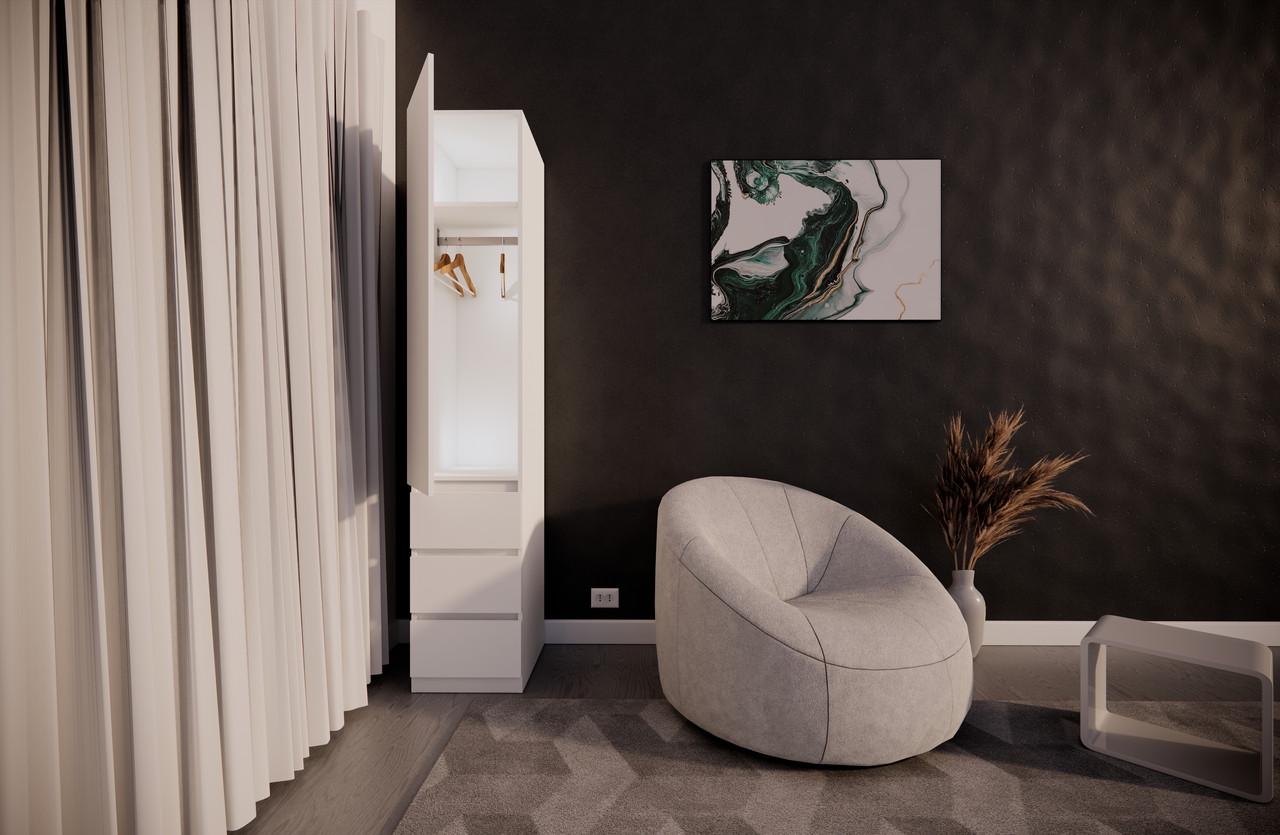 Пенал MEBEX з 3 шухлядами та тримачем для одягу 40х50х210 см Білий (VL3B1S3400WH) - фото 2