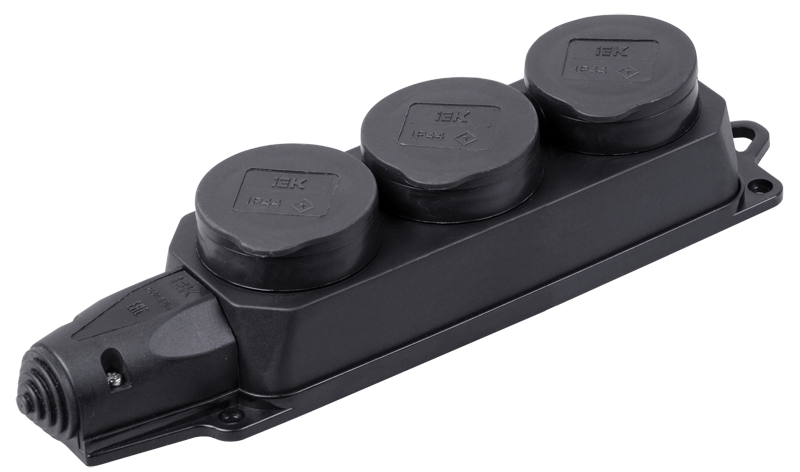 Колодка OMEGA УЕК 16A IP44 РБ33-1-0м 3 гнізда із захисними кришками каучукова (PKR61-016-2-K02)