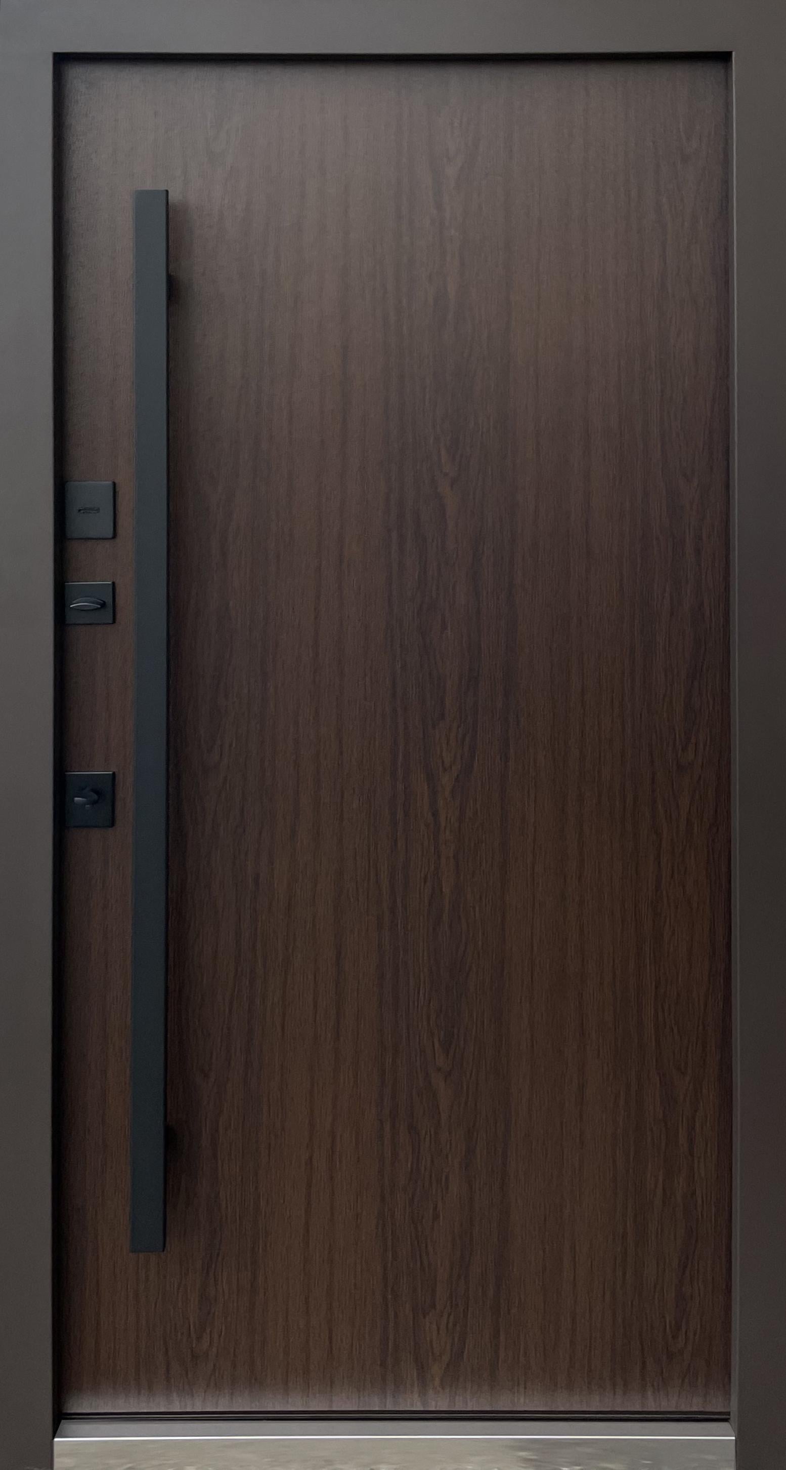 Двері вхідні вуличні QDoors Стріт 3К Арт вулиця ліві з терморозривом 850х2040 мм RAL 8019 Пісок/Дуб темний (28)