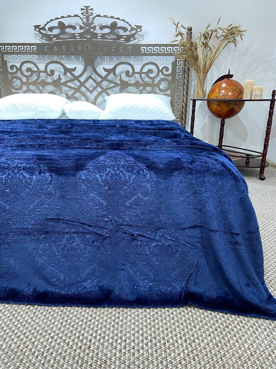 Плед велюровый Сasablanket с узором на большую кровать 200х230 см Синий - фото 3