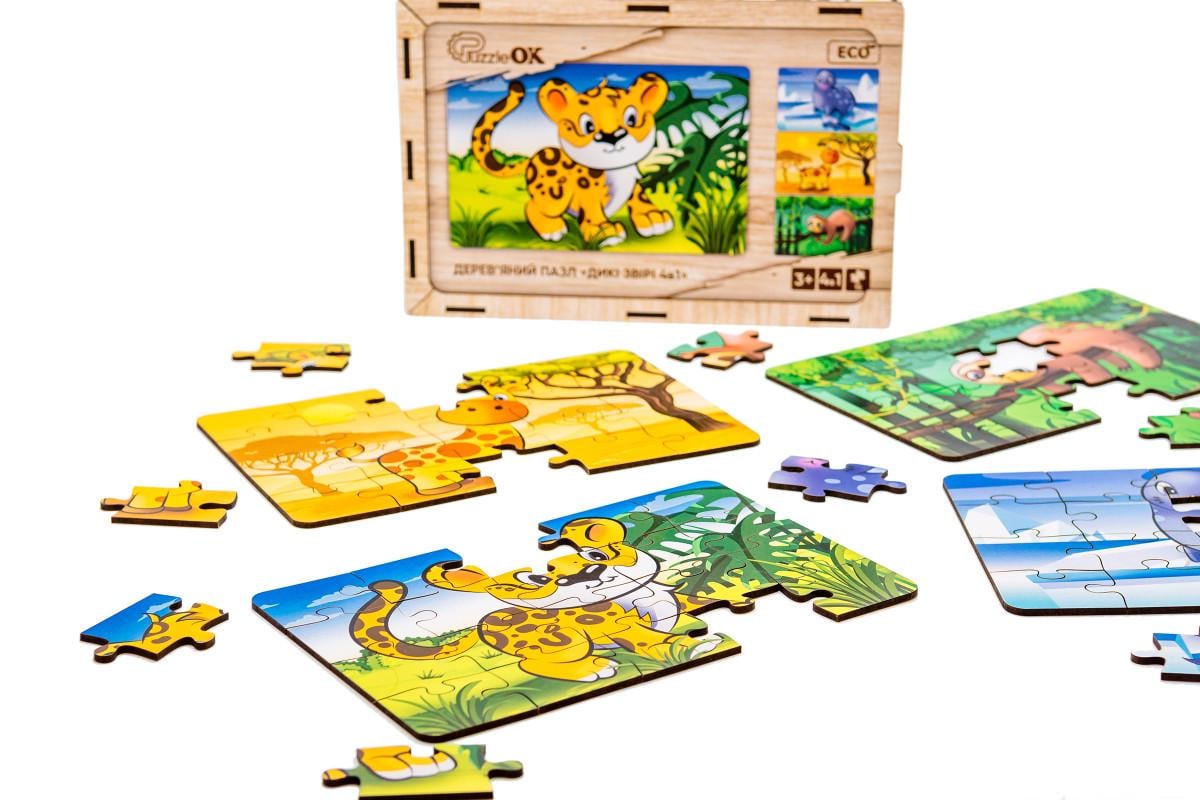 Пазл деревянный PuzzleOK Дикие Животные 4в1