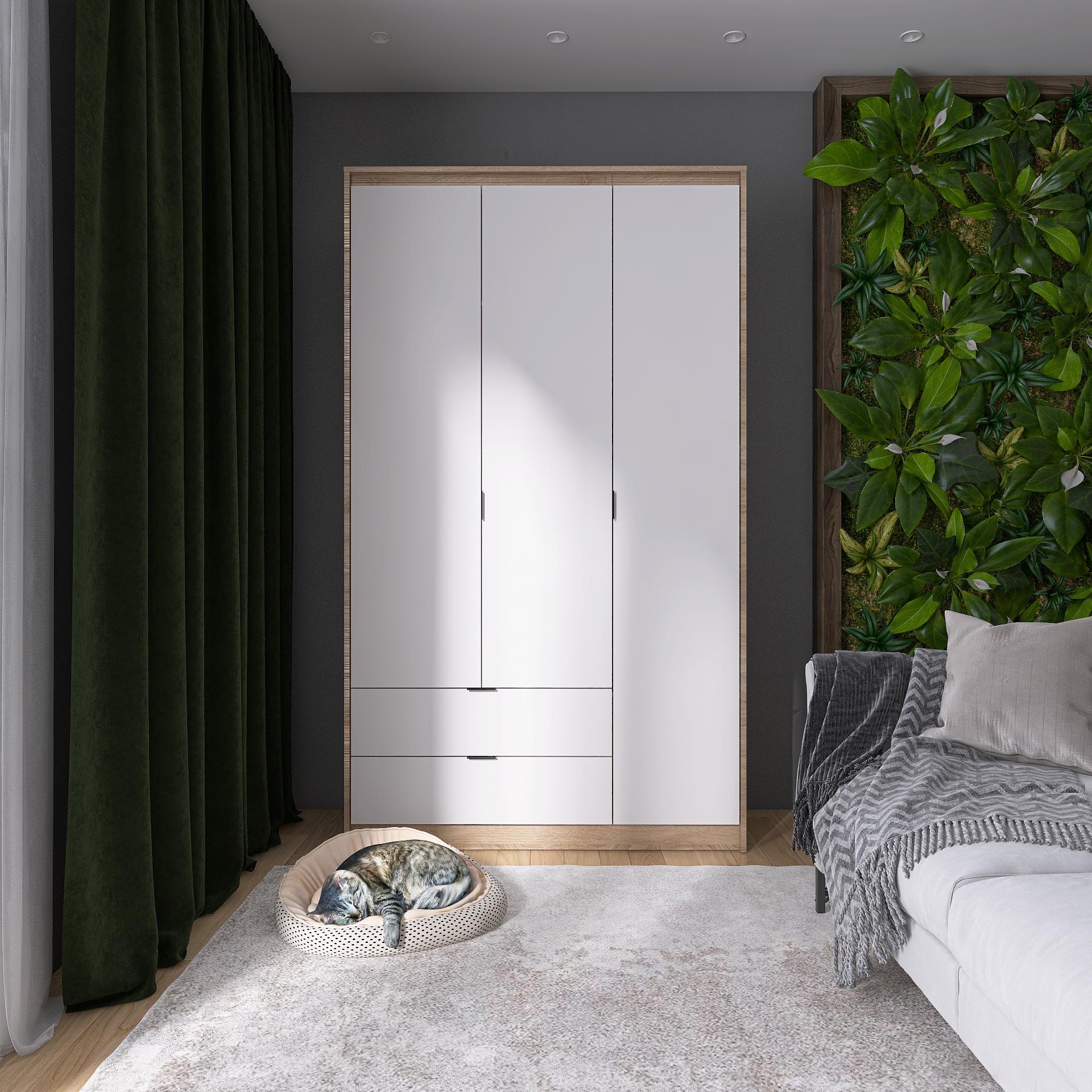 Шкаф Еверест 1200 СИТИ с полками слева 120х50х205 см Дуб сонома/Белый (09446)