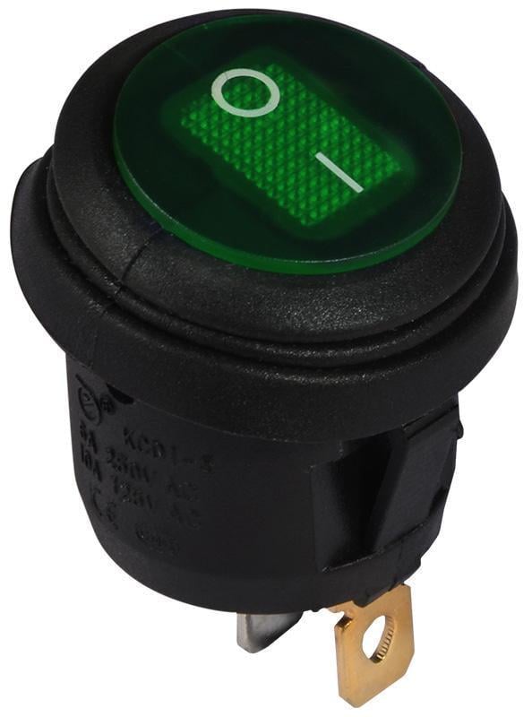 Переключатель одноклавишный АСКО-УКРЕМ KCD1-5-101WN GR/B Круг подсветки IP65 Черный/Зеленый (A0140040075)