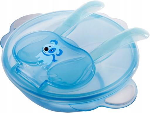 Тарелка-контейнер детская Akuku с крышкой вилкой и ложкой Голубой (A0433-BLUE)