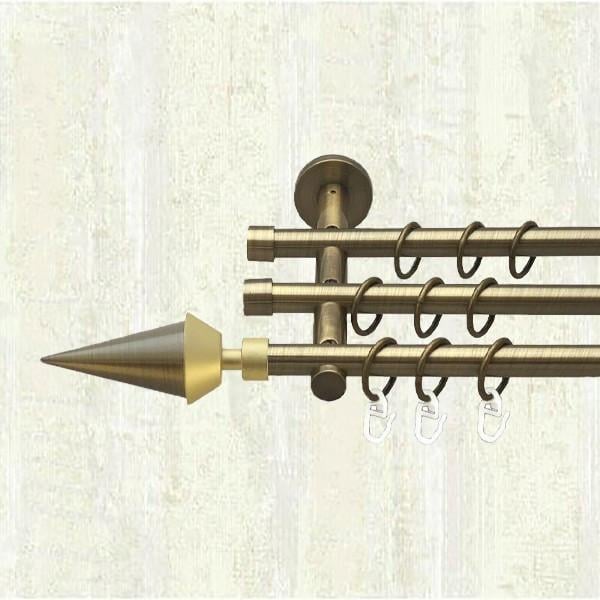 Карниз металевий Orvit Спис трьохрядний 16/16/16 мм циліндр 300 см Антик (000-6246)