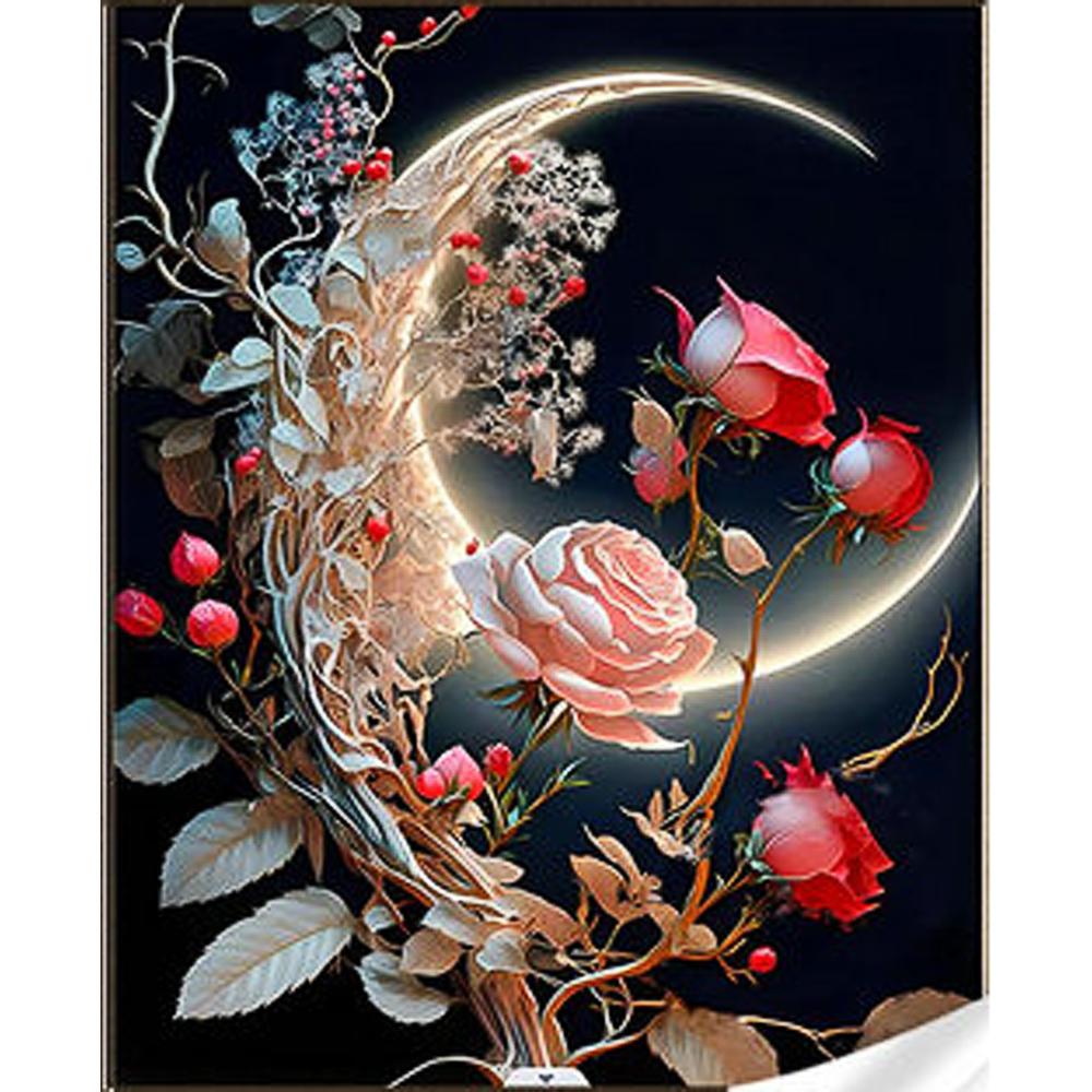 Алмазна мозаїка Strateg Преміум Місяць у трояндах 30x40 см (Str-HEG86903)