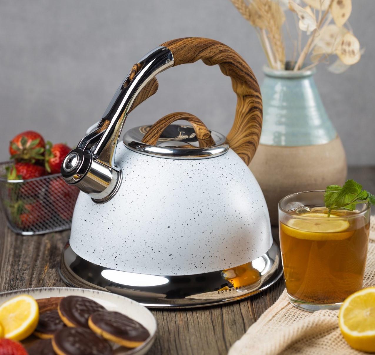 Чайник зі свистком для індукційної плити Edenberg EB-8852 мармурове покриття 3 л Білий (2530558917) - фото 2 Чайник зі свистком для індукційної плити Edenberg EB-8852 мармурове покриття 3 л Білий (2530558917) - фото 2