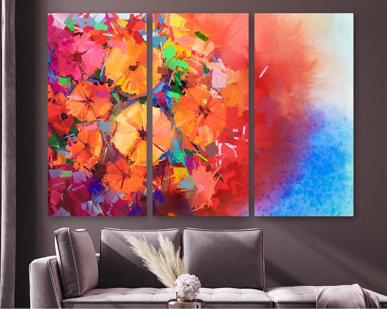 Модульная картина на холсте из трех частей KIL Art Абстракция пёстрые цветы и растения 78x48 см (M3_M_396)