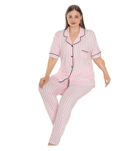 Піжама жіноча в смужку віскоза Size Plus XXL Біло-рожевий (52013L)