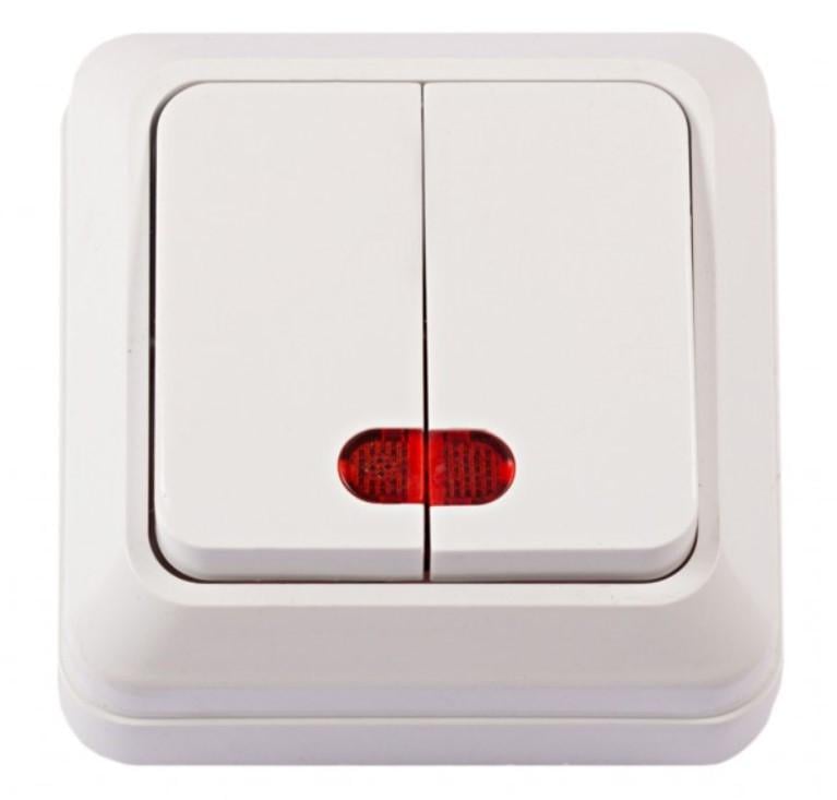 Выключатель двойной Luxel OPERA наружный с подсветкой Белый (2006)