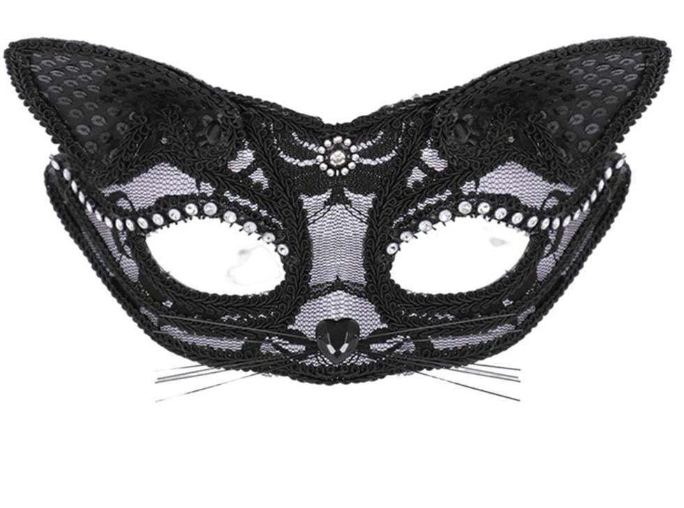 Маска кішки ажурна мереживна Чорний
