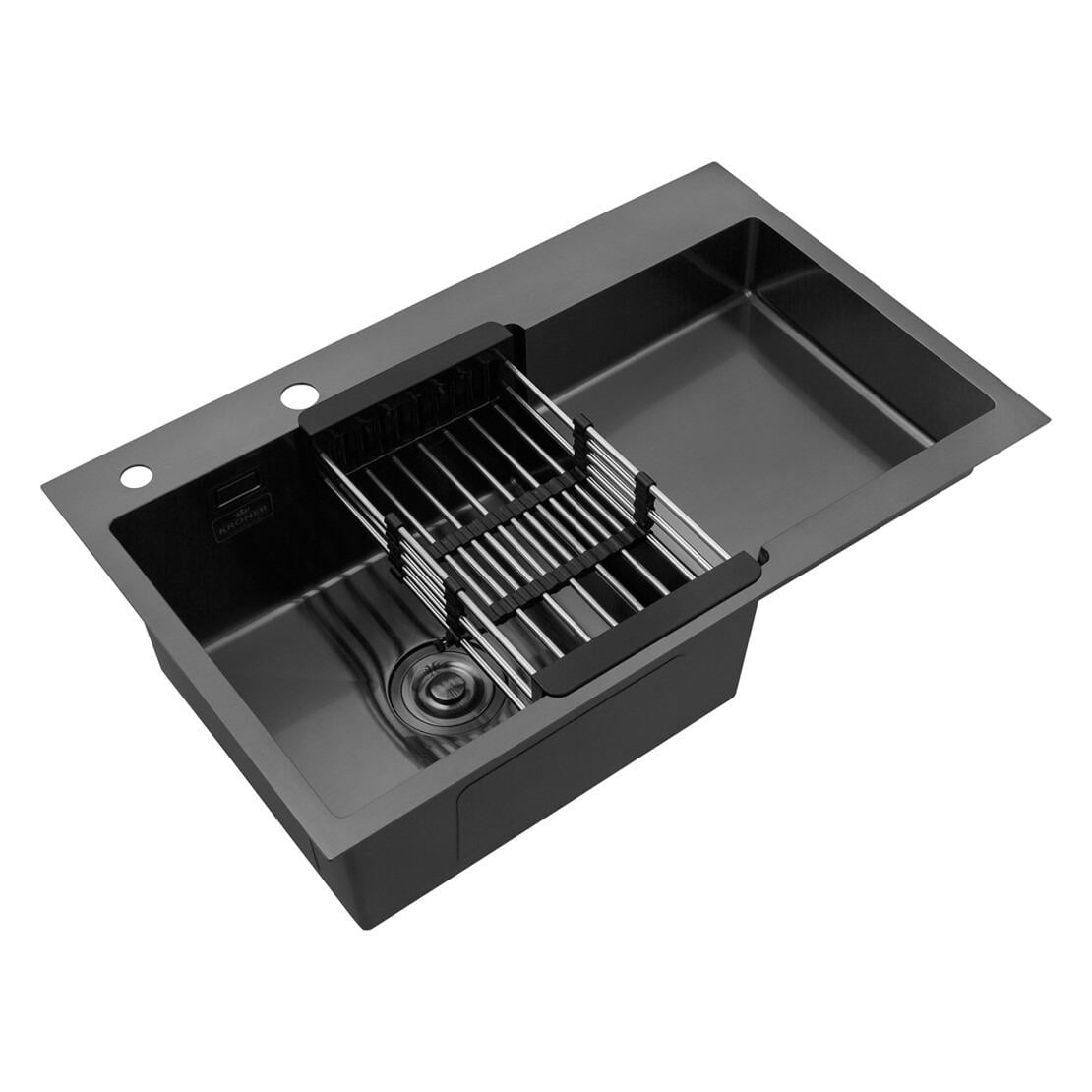 Мийка кухонна Kroner KRP PVD Schwarze 7848LHM 3/1 мм pvd з кошиком Чорний