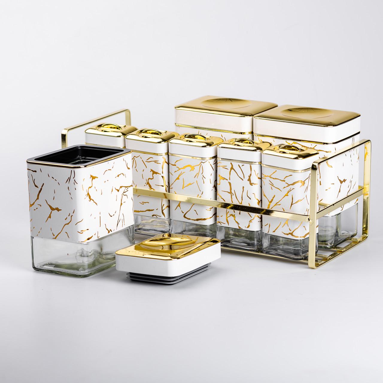 Набір ємностей для зберігання на металевій підставці 8 шт. по 650/150 мл Білий (HP-1365) - фото 3