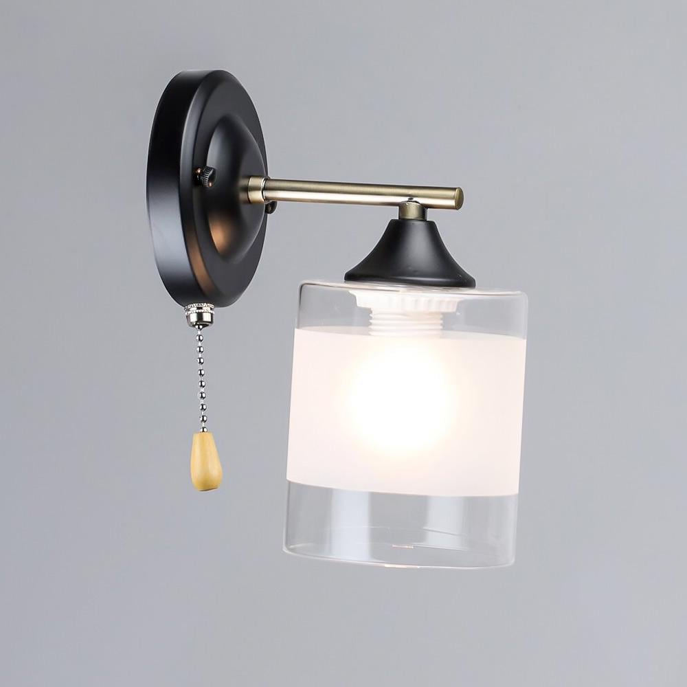 Светильник Бра настенный Light House SRS-20632/1W BK/AB плафон белый/прозрачный Черный/Бронза