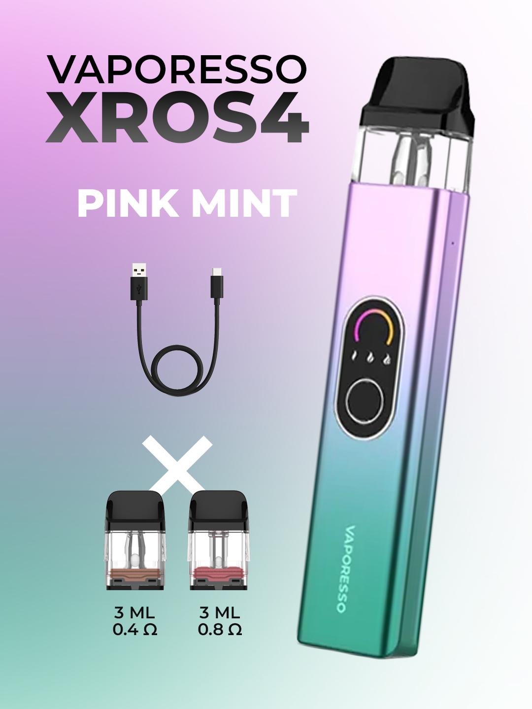 Электронная сигарета Vaporesso XROS 4 Pink 2025 + 2 картриджа + кабель USB Type-C Mint (30a41683) - фото 2