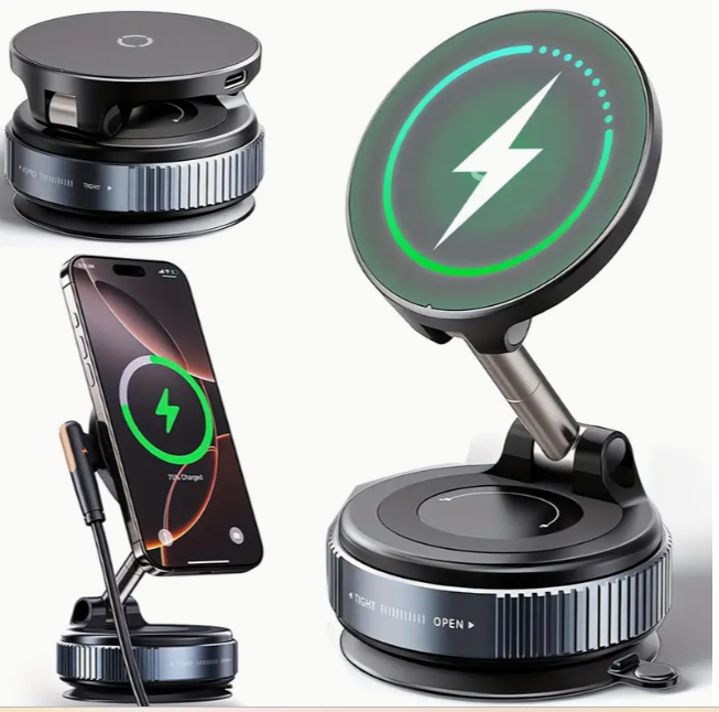 Тримач автомобільний магнітний з бездротовою зарядкою 15 Вт 360° вакуумне кріплення USB Type-C (1009) - фото 5