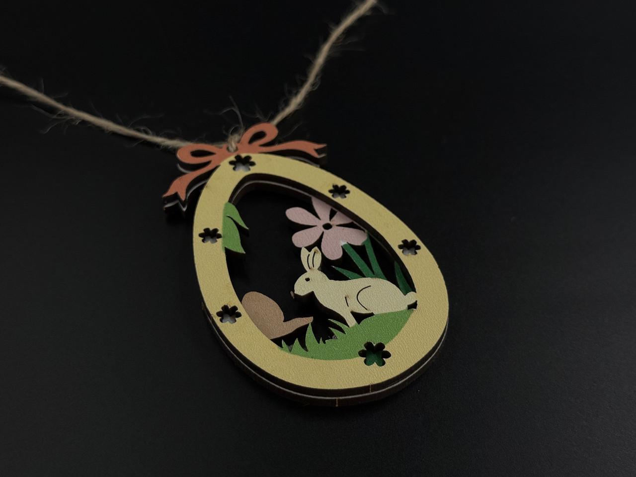 Заготівка-підвіска для рукоділля Пасхальне яйце з зайчиком під декупаж і розпис 9х5,7 см Різнокольоровий (XV-002) - фото 3