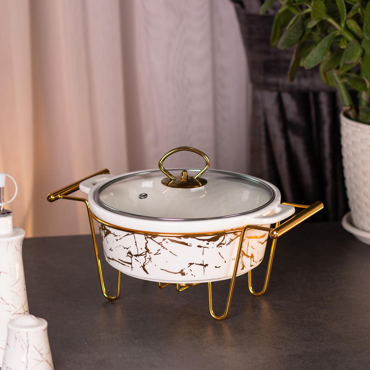 Мармит фарфоровый круглый 1 л с подогревом