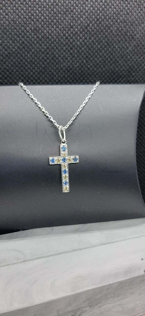 Срібний хрестик 925 проба з жовто блакитними камінчиками без покриття (2680433099)