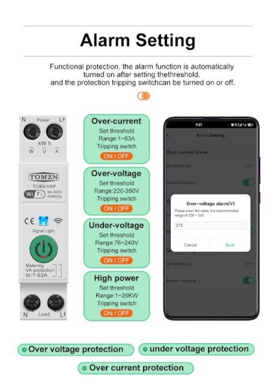 Вимикач автоматичний TOMZN Wi-Fi TOB9-VAP 1А-63А з моніторингом напруги та сили струму на DIN рейку - фото 6 Вимикач автоматичний TOMZN Wi-Fi TOB9-VAP 1А-63А з моніторингом напруги та сили струму на DIN рейку - фото 6