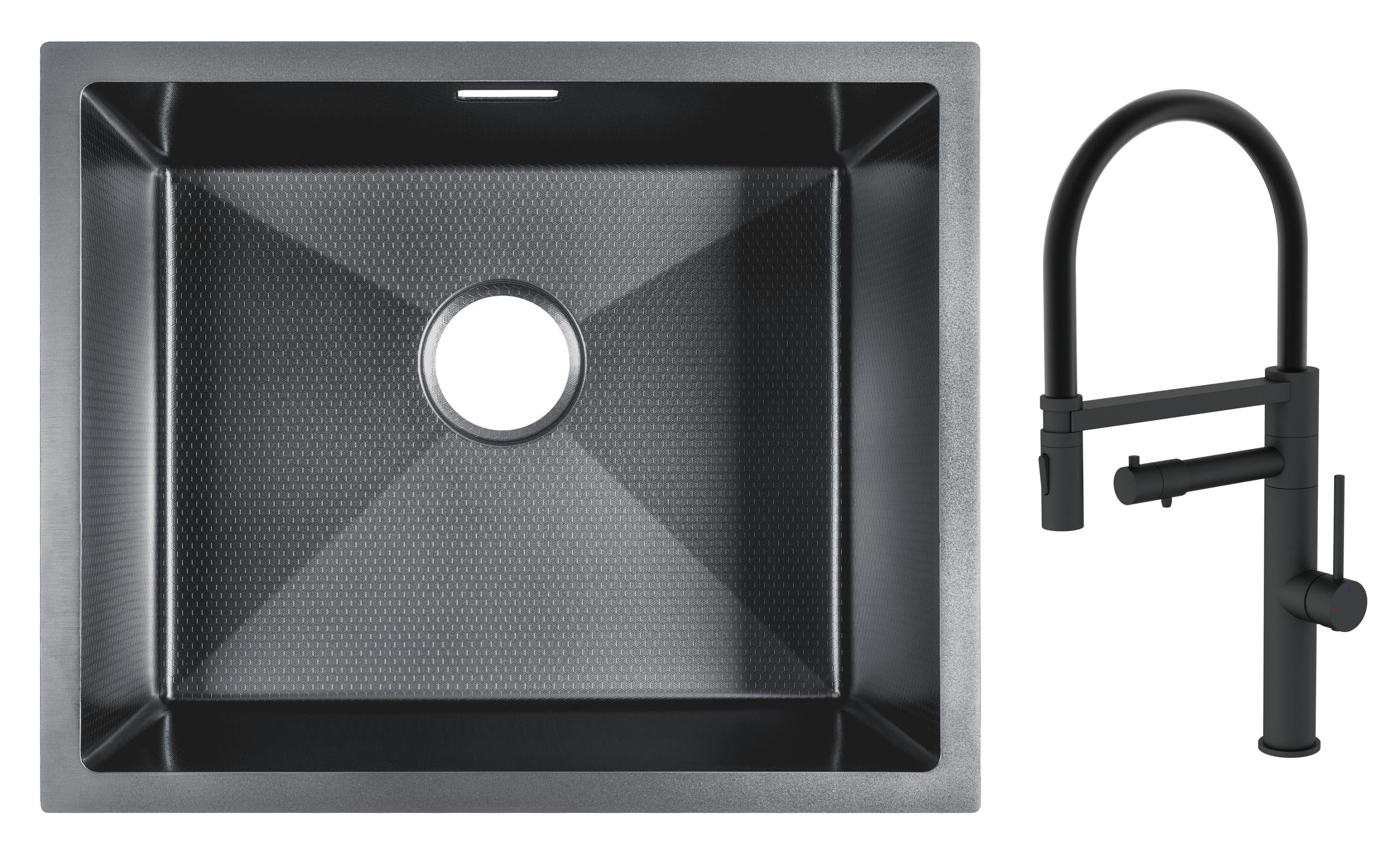 Мойка для кухни Gunter&Hauer Ruwer 5522 Black Honey с кухонным смесителем Gunter&Hauer RITTER Black (71602)