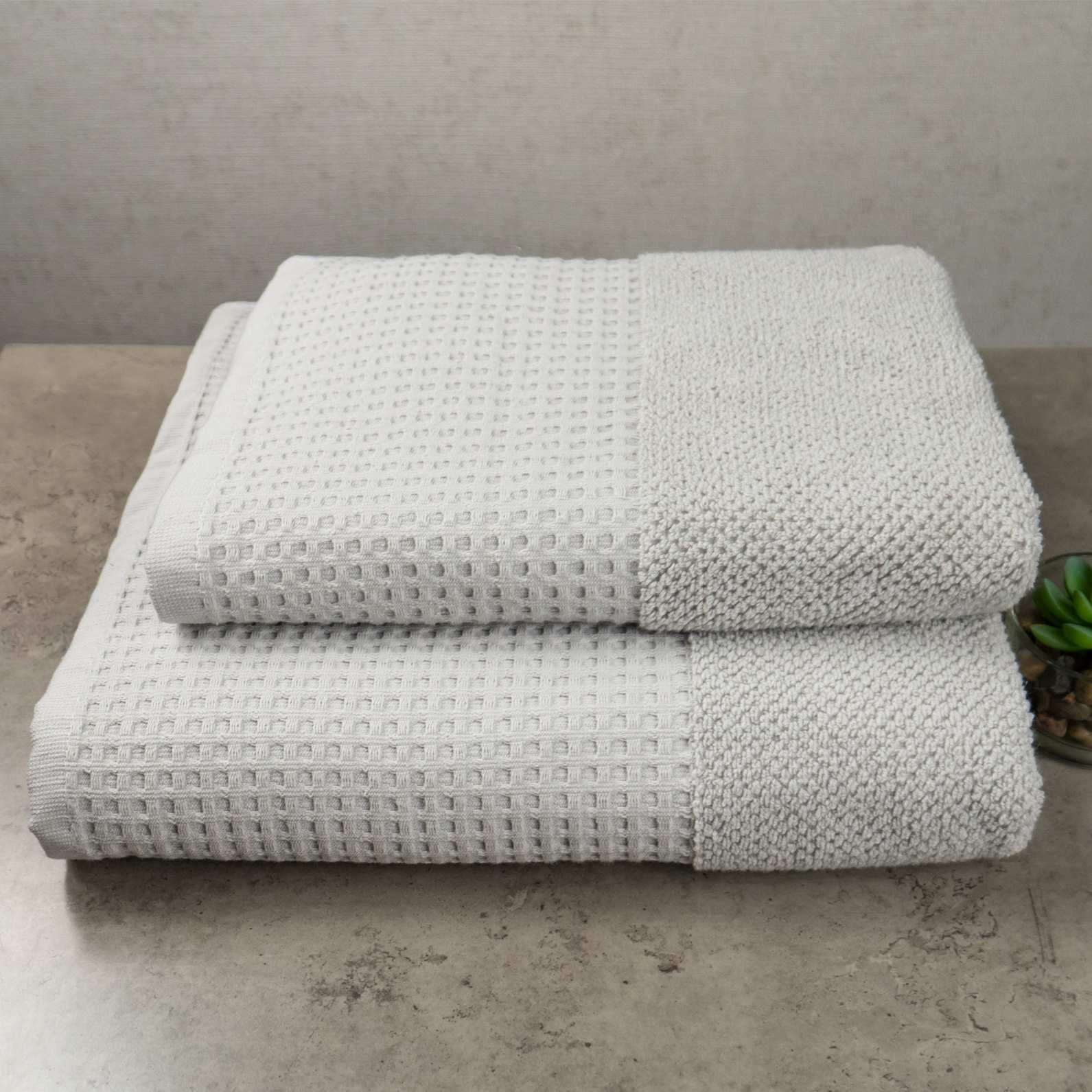Комплект махровых полотенец GM Textile Вафельный бордюр 450 г/м2 50х90/70х140 см 2 шт. Пепельный (500-2k-vb-pepel)