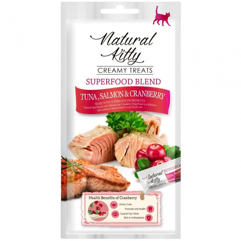 Лакомство для кошек Natural Kitty Creamy Treats со вкусом тунца лосося и клюквы 4 шт. по 12 г