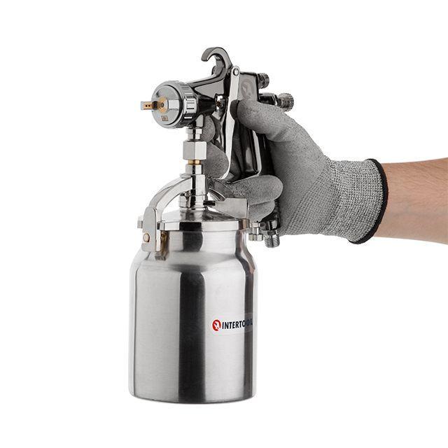 Краскопульт пневматический Intertool PT-0140 HP форсунка 1,8 мм нижний металлический бачок 1000 мл 5 бар (1650084712) - фото 7