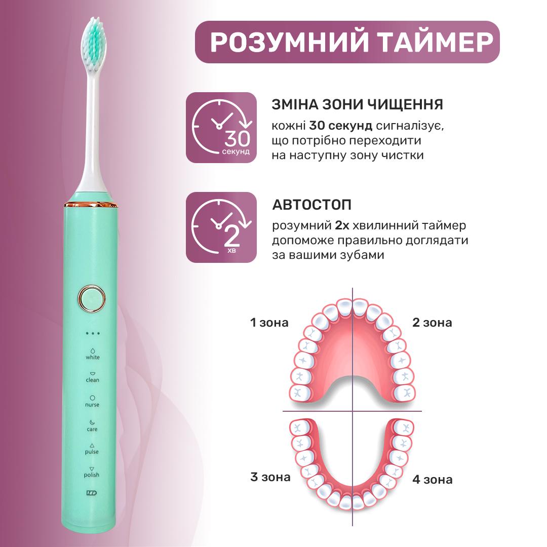 Звуковая электрическая зубная щетка SHINE SC612 5 насадок Green - фото 2