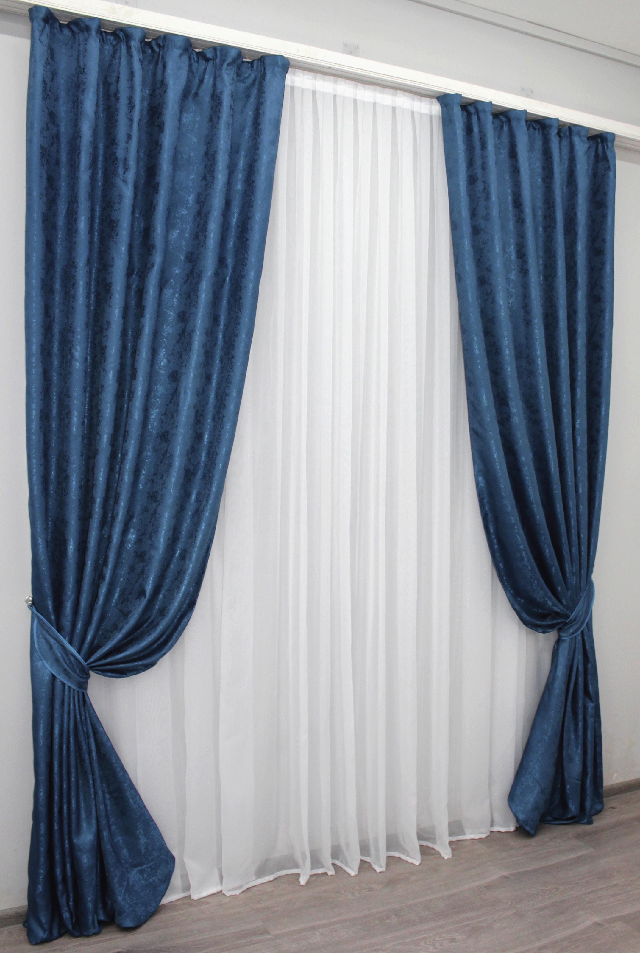 Комплект штор VR-Textil Мармур Al1 № 442ш жакард 150х290 см 2 шт. Синій (30-182)