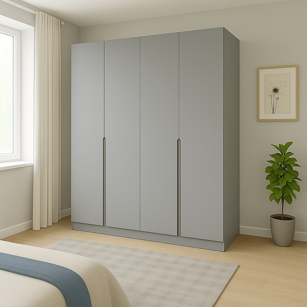 Шкаф распашной ШР4 SENAM фрезерованная ручка V 2400х1500х450 мм корпус ДСП Серая Мышка фасад МДФ краска RAL7004 Сигнальний серый (ШР4.24.45.15.ФР.3)