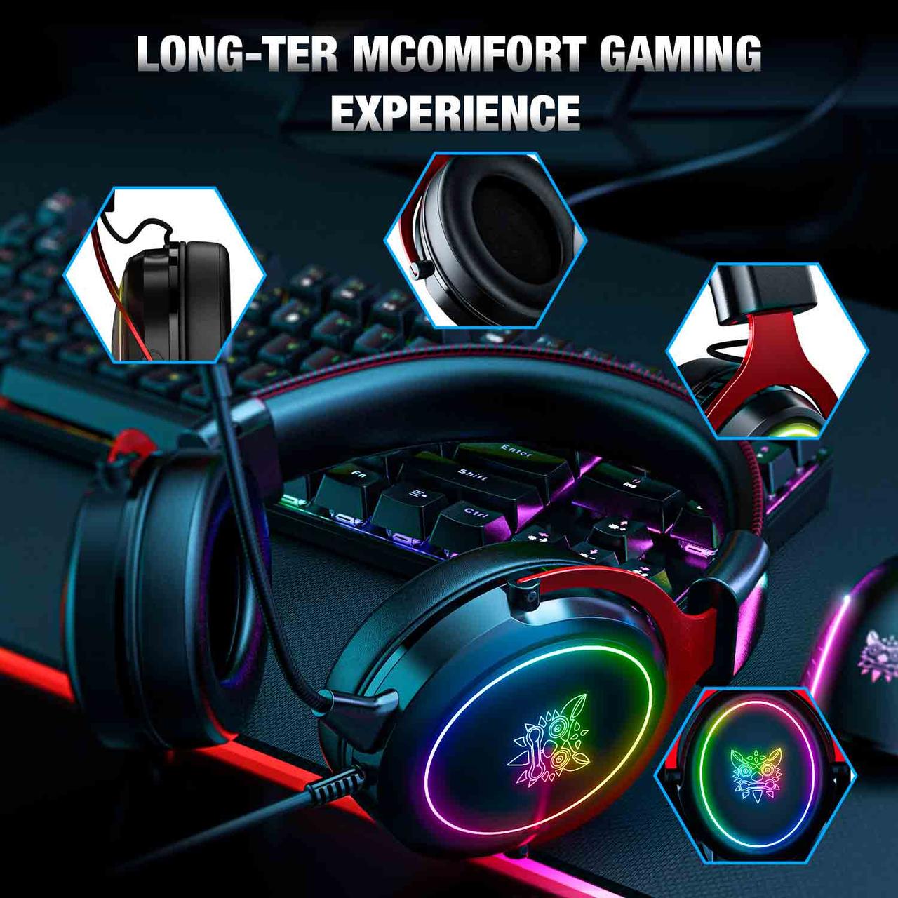 Наушники игровые ONIKUMA X10 накладные с LED подсветкой/микрофоном - фото 7 Наушники игровые ONIKUMA X10 накладные с LED подсветкой/микрофоном - фото 7