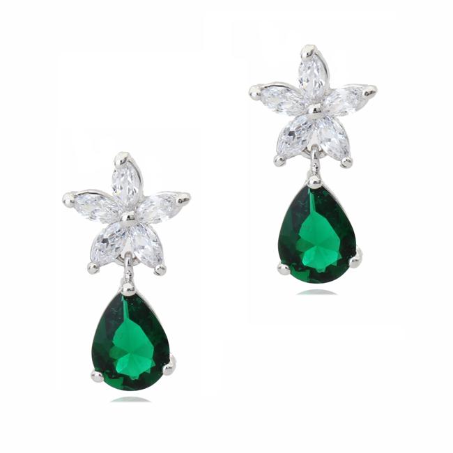 Серьги с кристаллами и цирконами Сваровски Italina q1115513 Белый/Зеленый