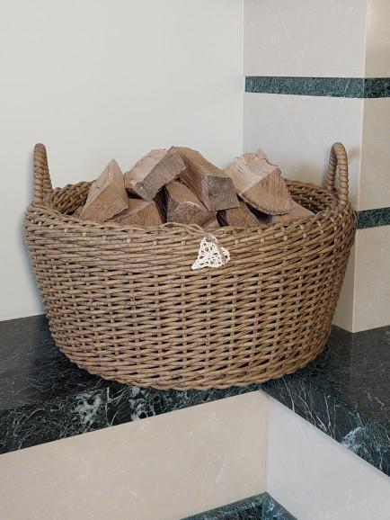 Кошик з ручками для дров із штучного ротангу ручної роботи 45 л Дерево натуральне (133007) - фото 2 Кошик з ручками для дров із штучного ротангу ручної роботи 45 л Дерево натуральне (133007) - фото 2