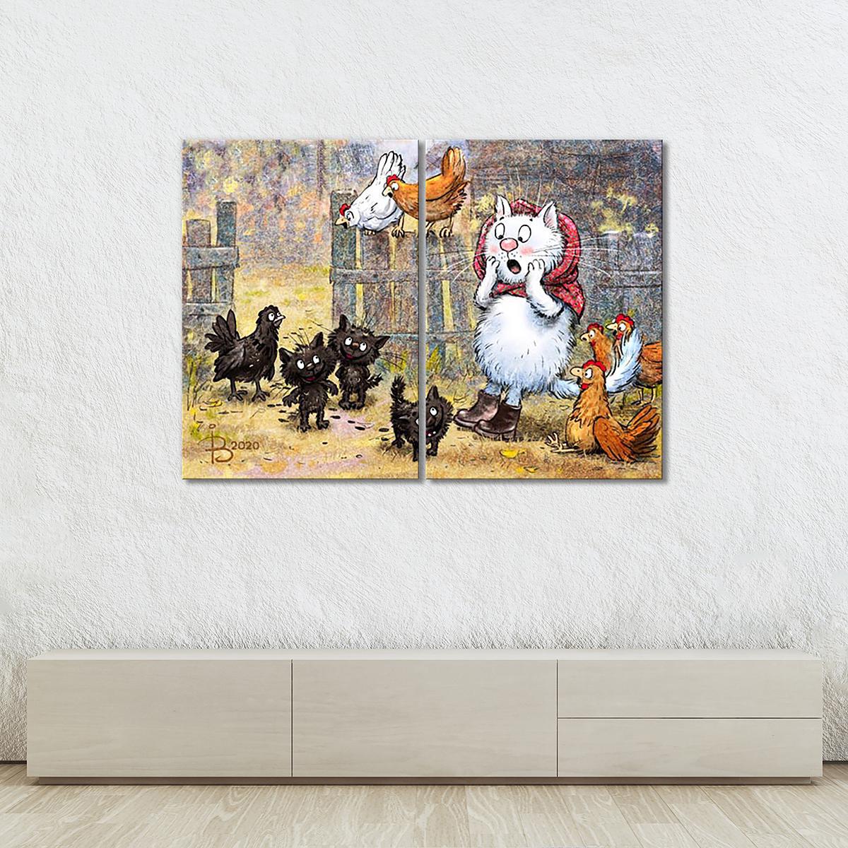 Модульная картина Три чумазых чертенка 2 модуля 60x90 см