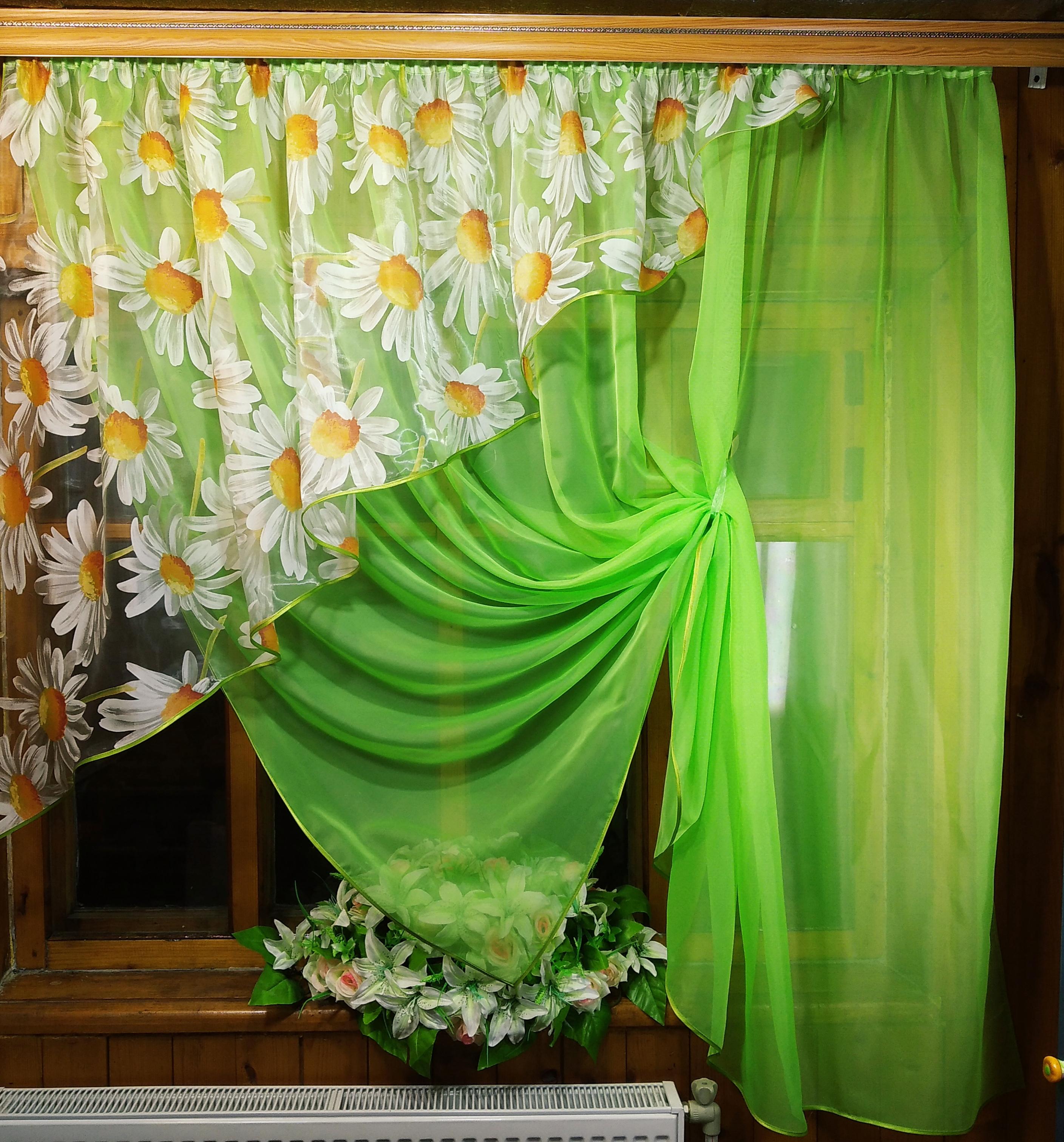 Занавеска короткая готовая Фая ромашка левая Салатовый - фото 3 Занавеска короткая готовая Фая ромашка левая Салатовый - фото 3