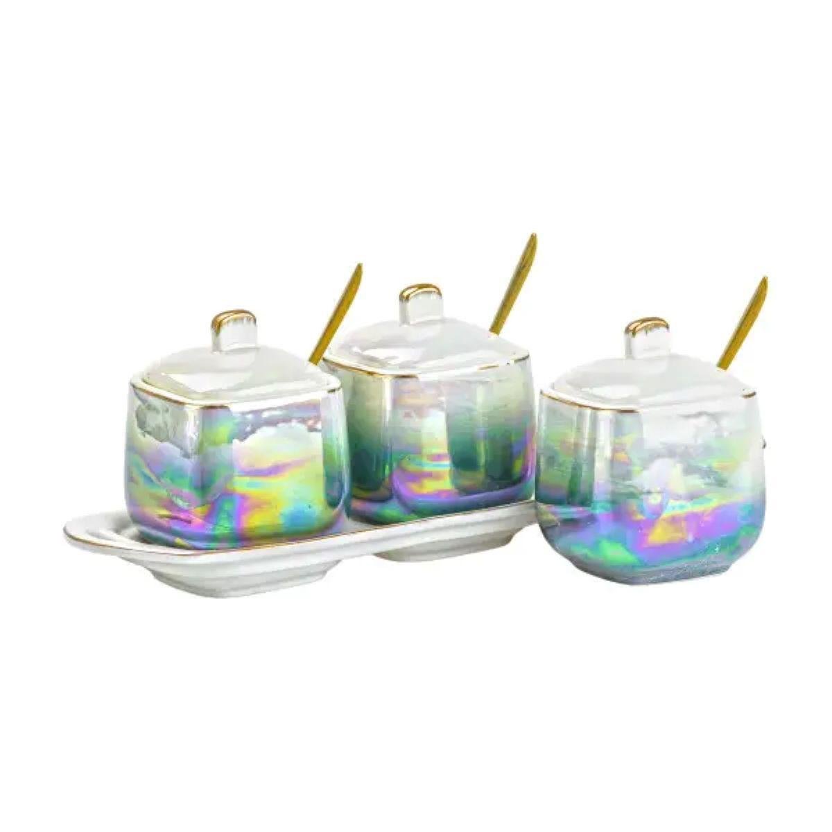 Набір для спецій порцелянаовий на підставці з ложками 3 шт. по 300 мл (HP6178) - фото 3 Набір для спецій порцелянаовий на підставці з ложками 3 шт. по 300 мл (HP6178) - фото 3