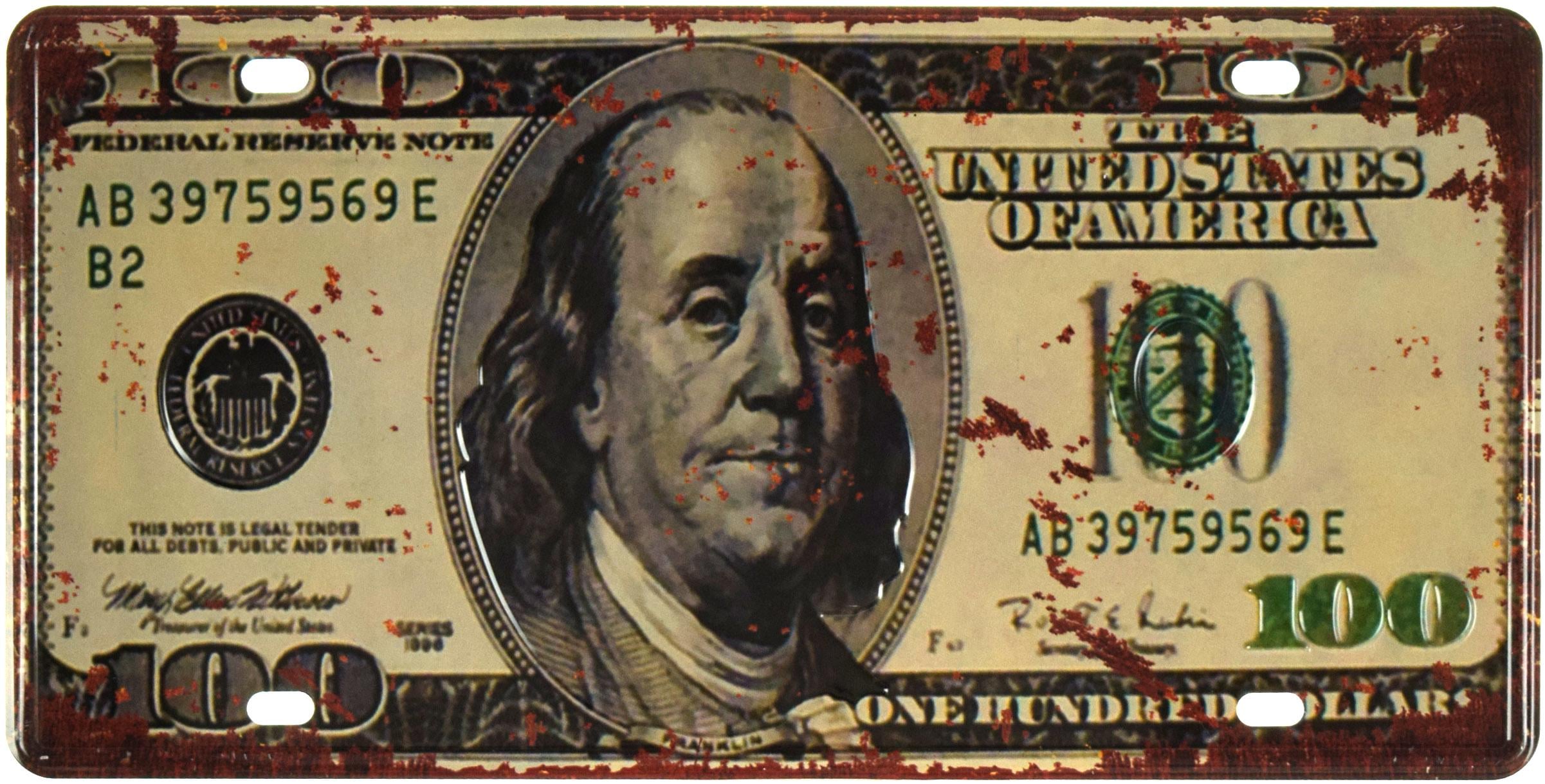 Табличка металева Сто Доларів Декоративна Іржа/One Hundred Dollars 15x30 см