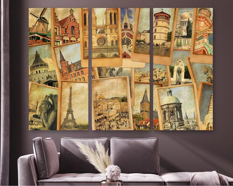 Модульная картина на холсте из трех частей KIL Art Страрые фото памятников архитектуры 78x48 см (M3_M_389)