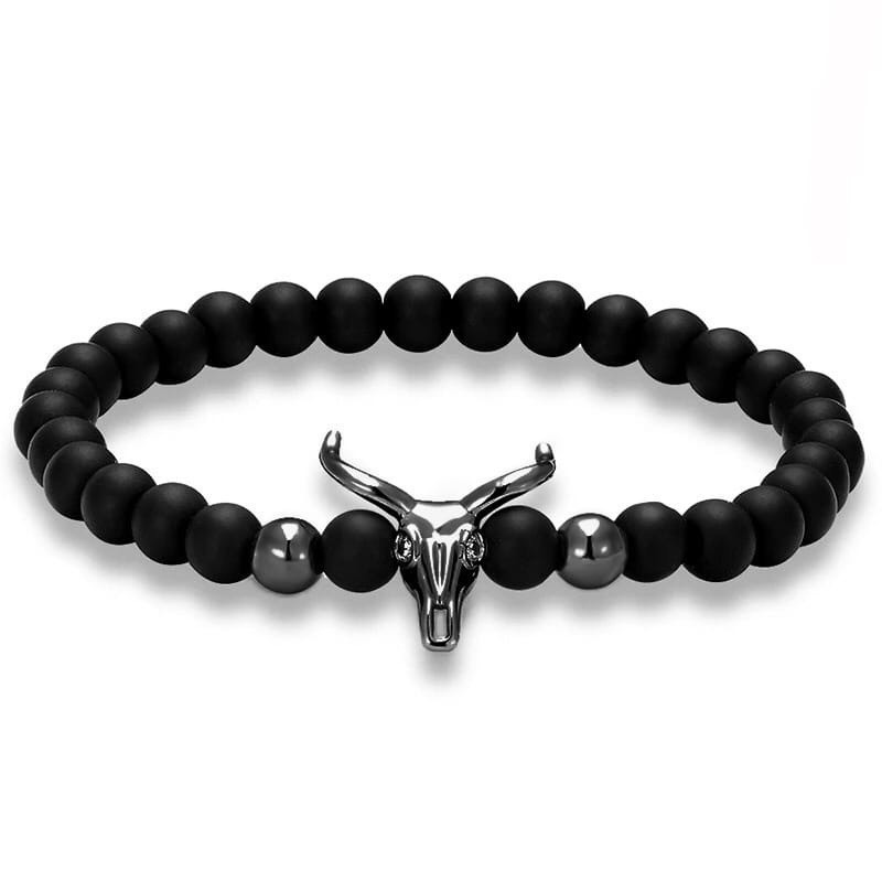 Браслет из шунгита с антилопой 6 мм р. 20 Черный (40005)